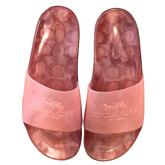Coach Shoes - NWT, Coach Ulyssa Pool Slides, Glittery Pink, Coach Barbie Vibes, Size 9B